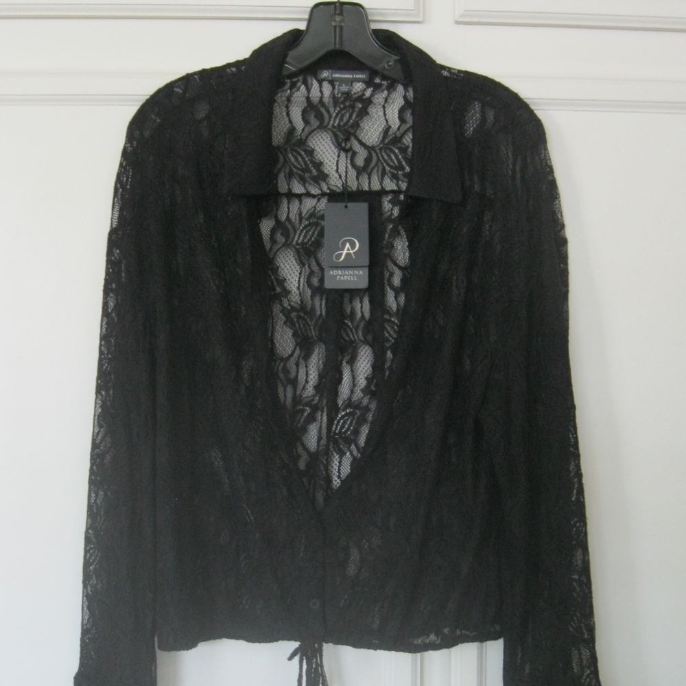 Adrianna Papell sheer lacy top/cover, black, NWT, Sz L